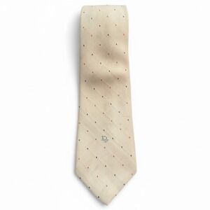 Vintage Christian Dior Beige Micro Dot Silk Blend Tie Italy Quiet Luxury